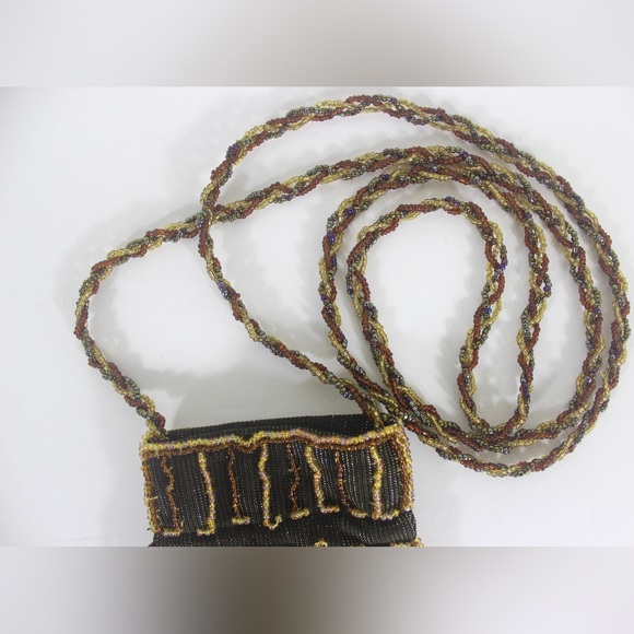 Small Vintage Beaded Crossbody Bag with Fringe, Card Holder Glasses Pouch - Picture 5 of 7